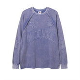 Men Long Sleeve T Shirt Old Washing Water Paste Cloth Embroidery Five-Pointed Star